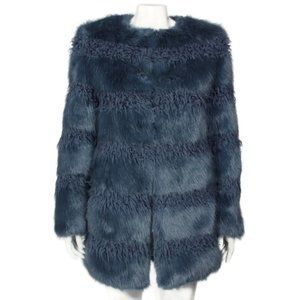 SHRIMPS Blue Faux Fur Lush Warm Vegan Coat Jacket size XS